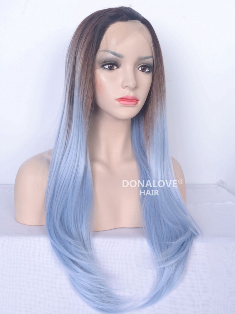 Black to Blue Ombre Straight Lace Front Synthetic WigSNY044