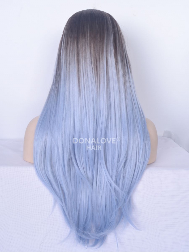 Black to Blue Ombre Straight Lace Front Synthetic WigSNY044