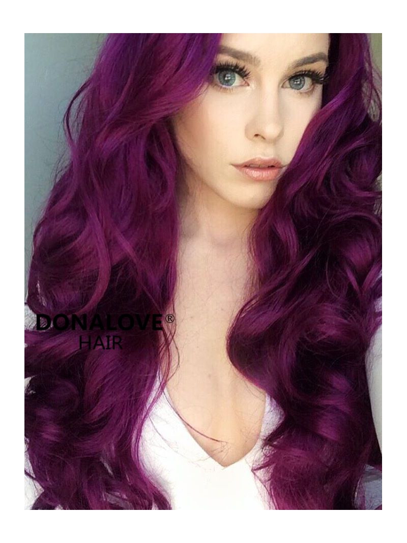 Dark Purple Wavy Waist Length Lace Front Synthetic Wig Sny089