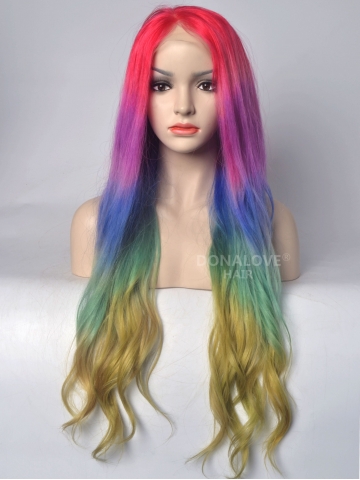 Rainbow Mermaid colorful Lace Front Human hair wig HH041 - HUMAN HAIR