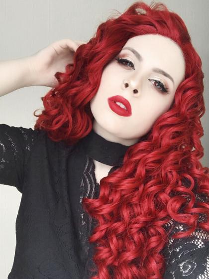 Red waist length curly Synthetic Lace Wig-SNY007 - SYNTHETIC WIGS