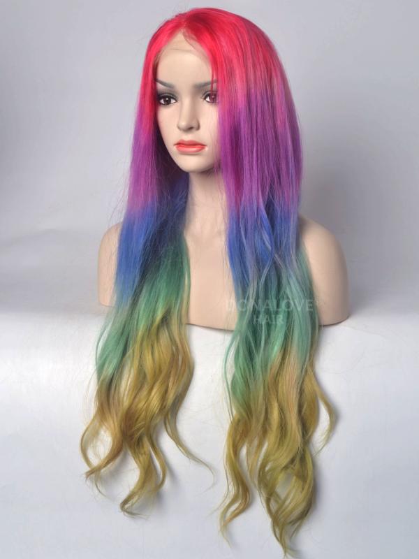 Rainbow Mermaid colorful Lace Front Human hair wig HH041 - HUMAN HAIR