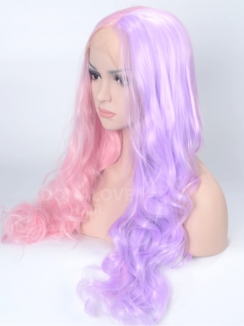  Half  Pink and Half  Lavender Color  Wavy Synthetic Lace 