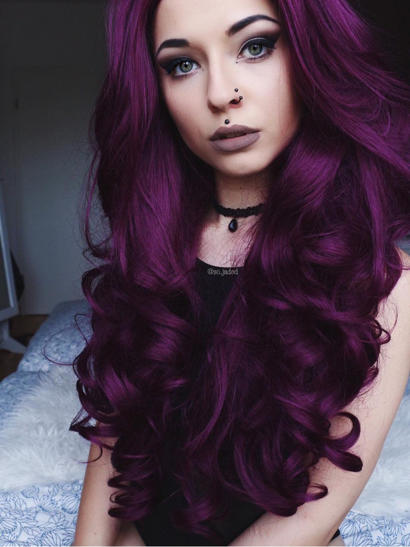 Dark Purple Wavy Waist Length Lace Front Synthetic Wig SNY089 ...