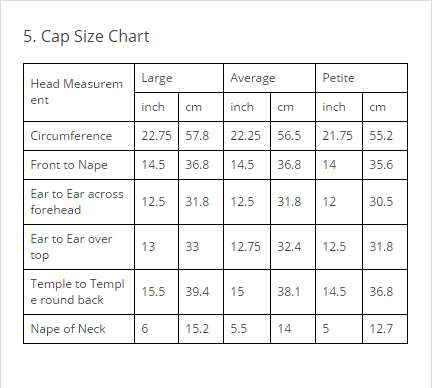 Wig Cap Size Chart