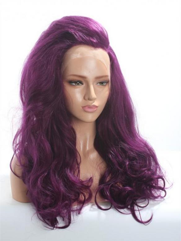 Dark Purple Wavy Long Lace Front Synthetic Wig-DQ024