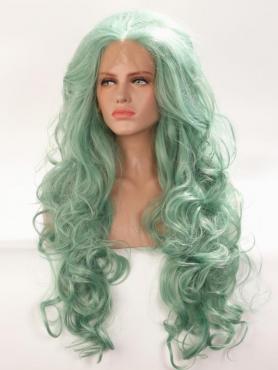 Light Green Wavy Long Lace Front Synthetic Wig-DQ036