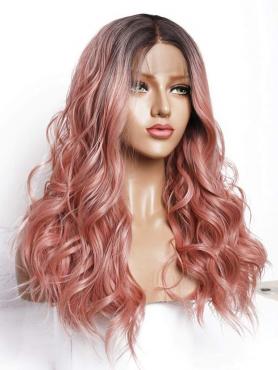 Brown to Peach Long Wavy Synthetic Lace Front Wig SNY148