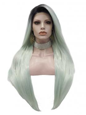 Black to Light Green Long Straight Synthetic Lace Front Wig SNY319