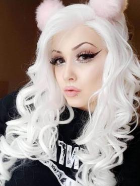 White Waist-length Wavy Synthetic Lace Wig-SNY050