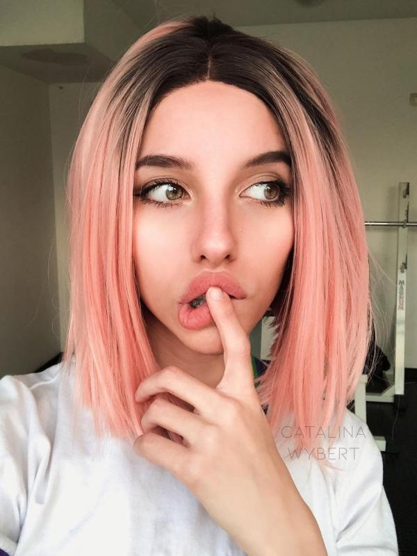 Kylie Jenner Inspired Pink Short Bob Lace Front Synthetic Wig Sny113