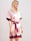 MelliBlossy Women 100% Silk Short Sleeve V-neck Nightgown with Belt MB005