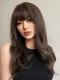 Brown Color Wavy Wefted Synthetic Wig with Bangs LG964