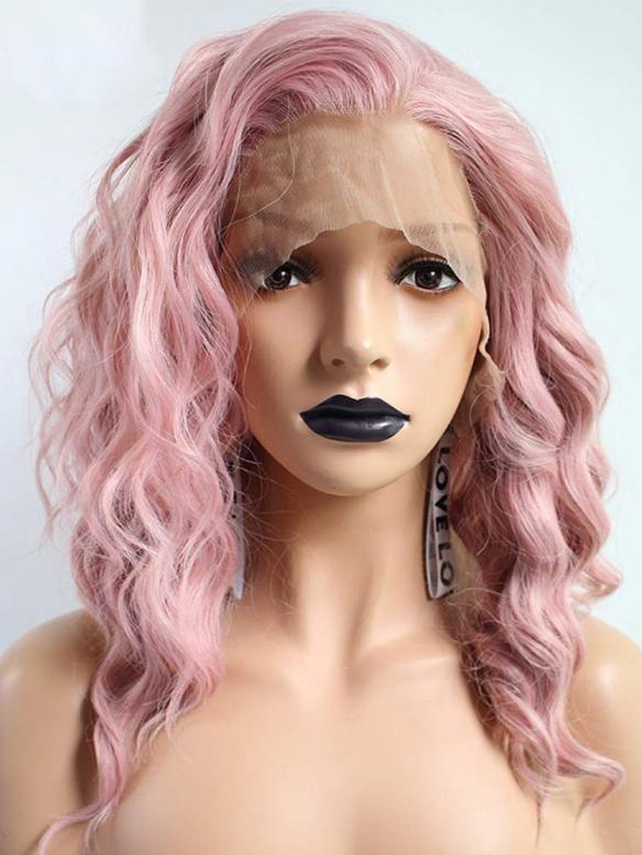 PINK CURLY SYNTHETIC LACE FRONT WIG SNY055