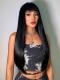 Black LONG straight wefted SYNTHETIC WIG with bangs LG919
