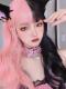 HALF BLACK&HALF PINK LONG WAVY SYNTHETIC WEFTED CAP WIG LG450