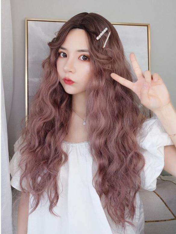 2019 New Powder Brown Long Wavy Wefted Synthetic Wig LG032