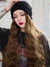 #WIGWITHHAT Black Beanie Hat WITH BROWN SYNTHETIC HAIR, HAT WIG WB011