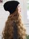 #WIGWITHHAT Black Beanie Hat WITH BROWN SYNTHETIC HAIR, HAT WIG WB011