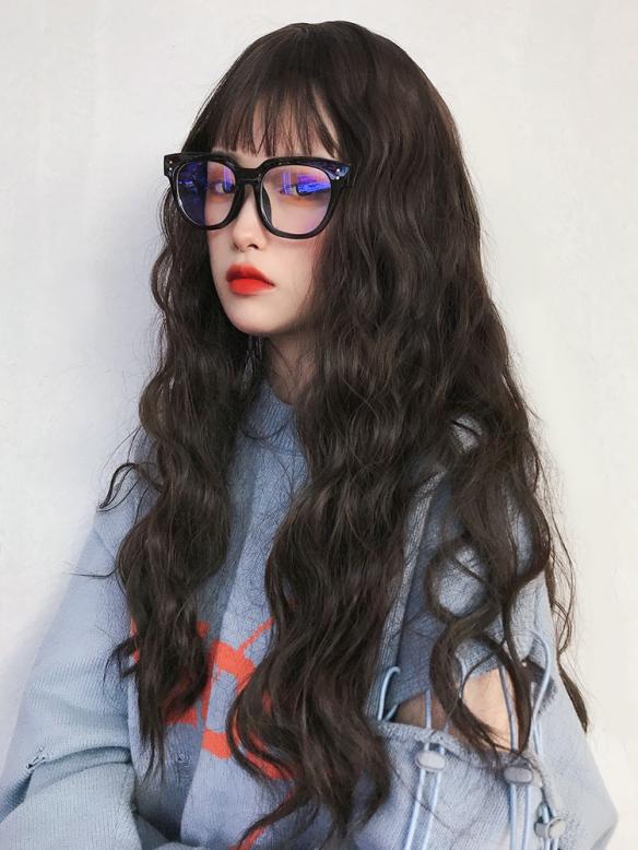 BLACK  BROWN LONG CURLY SYNTHETIC WEFTED CAP WIG LG239