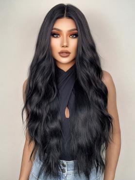 28 Inches Beach Wave Balck Long Lace Front Synthetic Wig SNY370