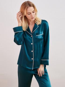 MELLIBLOSSY 100% Silk Long Sleeve V-neck Pajamas Set for Women MB002