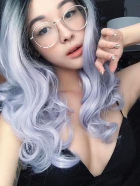 Black Ombre Light Lavender Short Wavy Lace Front Synthetic Wig SNY101