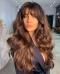 BROWN WAVY WITH BANGS LACE FRONT HUMAN HAIR WIG HH122