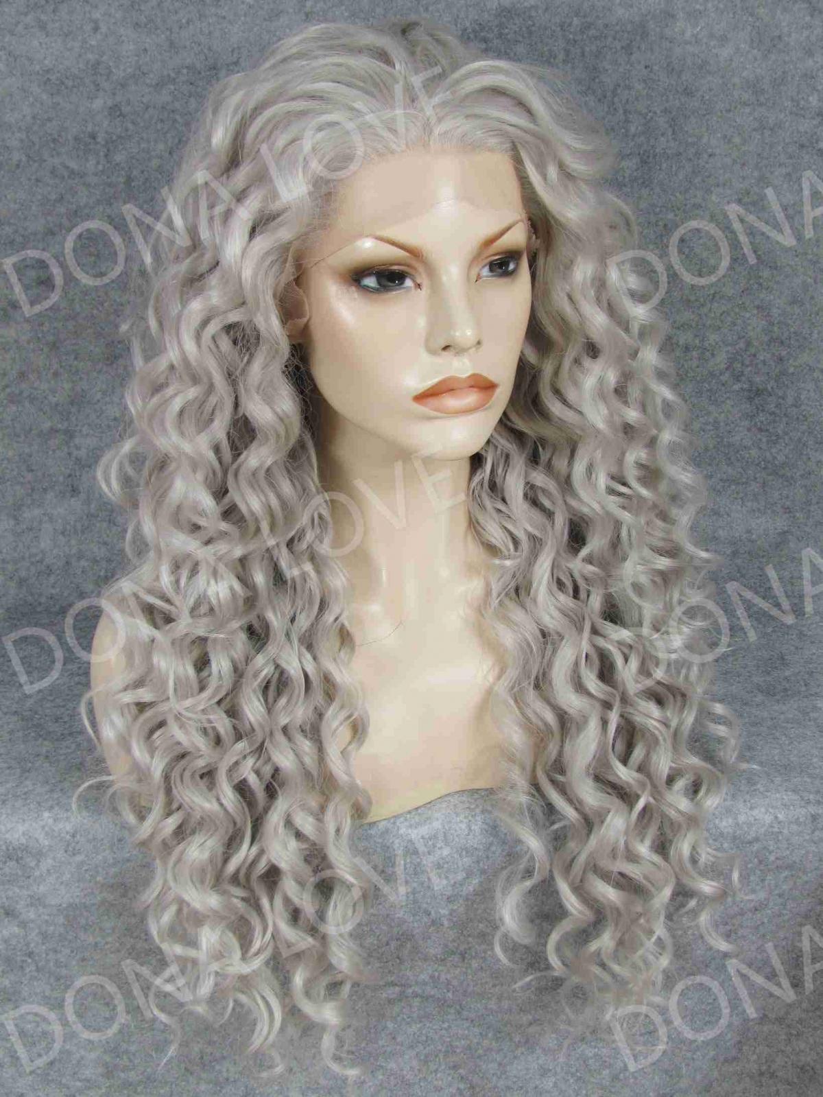 Long Grey Curly Hairstyle Synthetic Lace Front Wig
