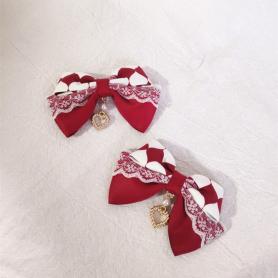 ONE PAIR OF WINE RED HEART LACE LOLITA HAIR CLIPS LH149