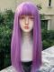 Lilac Purple Straight Wefted Synthetic Wigs with Bangs LG932