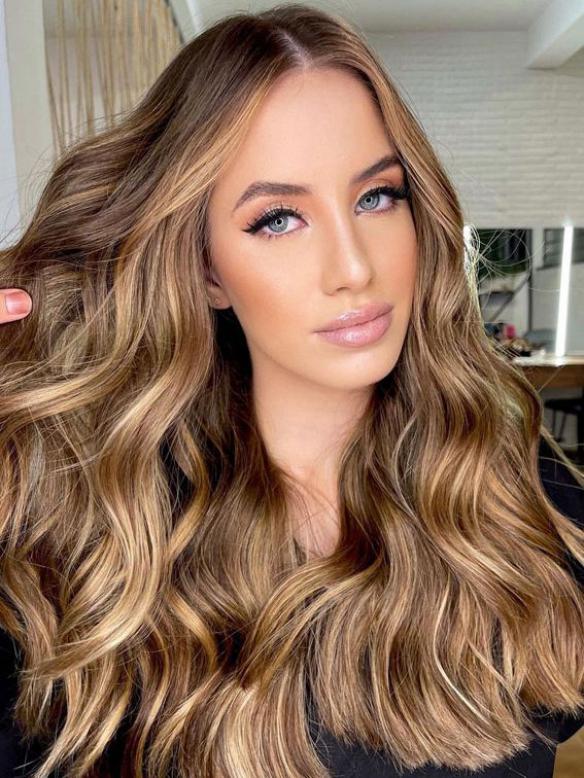 New Brown Balayage Silky Wavy Human Hair Wig HH198