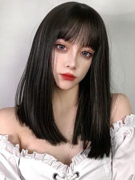 NATURAL BLACK MEDIUM LENGTH SYNTHETIC WEFTED CAP WIG LG850