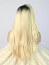 Dark Brown ombre Blonde Straight Waist-length Lace Front Synthetic Wig-DQ020