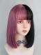 Half Black and Half Purple Straight Synthetic Wefted Cap Wig LG589