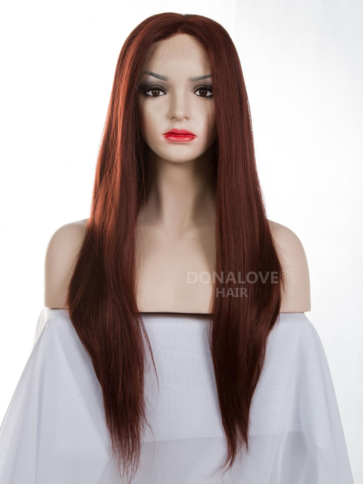 Reddish Brown Waist Length Straight Synthetic Lace Wig Sny071