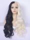 Half Black Half White Wavy Synthetic Lace Front Wig SNY093