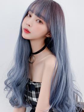 New Haze Blue Long Wavy Wefted Synthetic Wig LG035