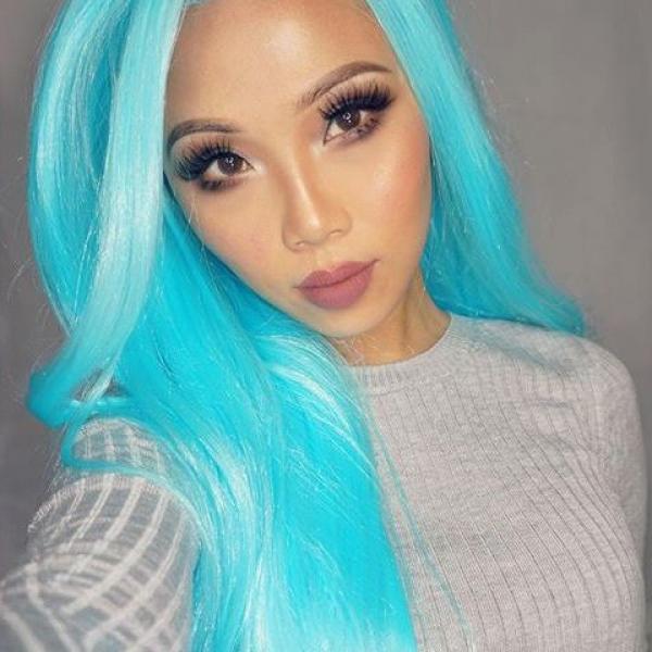 Kylie Wig Two Toned Blend Lime Green Inverted Long Bob Centre Parting 37cm