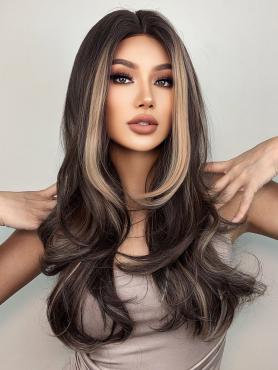 AUBURN BROWN WITH HIGHLIGHT WEFTED LONG SYNTHETIC WIG LG920