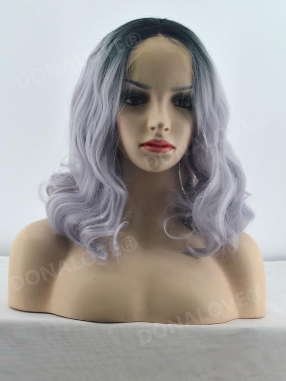 Black Ombre Light Lavender Short Wavy Lace Front Synthetic Wig SNY104