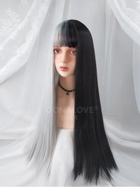 HALF BLACK AND HALF GREY LONG STRAIGHT SYNTHETIC WEFTED CAP WIG LG210
