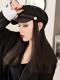 #wigwithhat British retro style Hat With Black Synthetic Hair, Hat Wig WB005