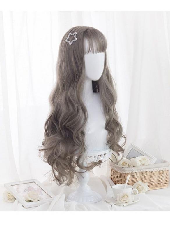 New Aoki Ama Gray Long Wavy Synthetic Wefted Cap Wig LG026