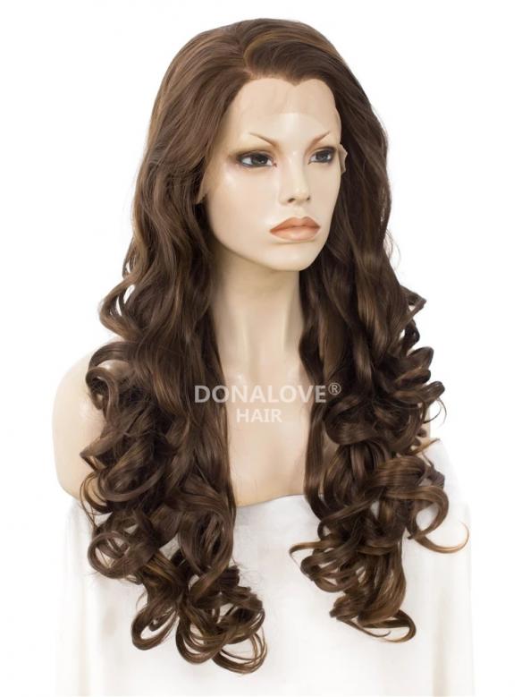 BROWN LONG CURLY SYNTHETIC LACE FRONT WIG SNY209