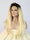 Dark Brown ombre Blonde Straight Waist-length Lace Front Synthetic Wig-DQ020