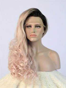 Black to Pink Bouncy wavy Long Lace Front Synthetic Wig-DQ028