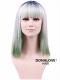 Blonde to Lake Blue shoulder length Straight Synthetic Wefted Cap Wig WW002
