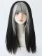 GORGEOUS WHITE BLACK LONG STRAIGHT SYNTHETIC WEFTED CAP WIG LG815