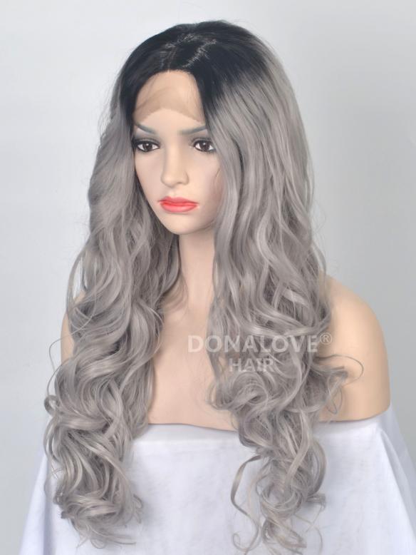 Black to Grey Ombre Wavy Synthetic Lace Front Wig-SNY036 - SYNTHETIC ...